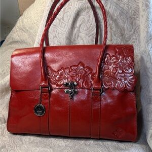 Patricia Nash Vienna Satchel Red Leather Floral Embossed Women's Bag
